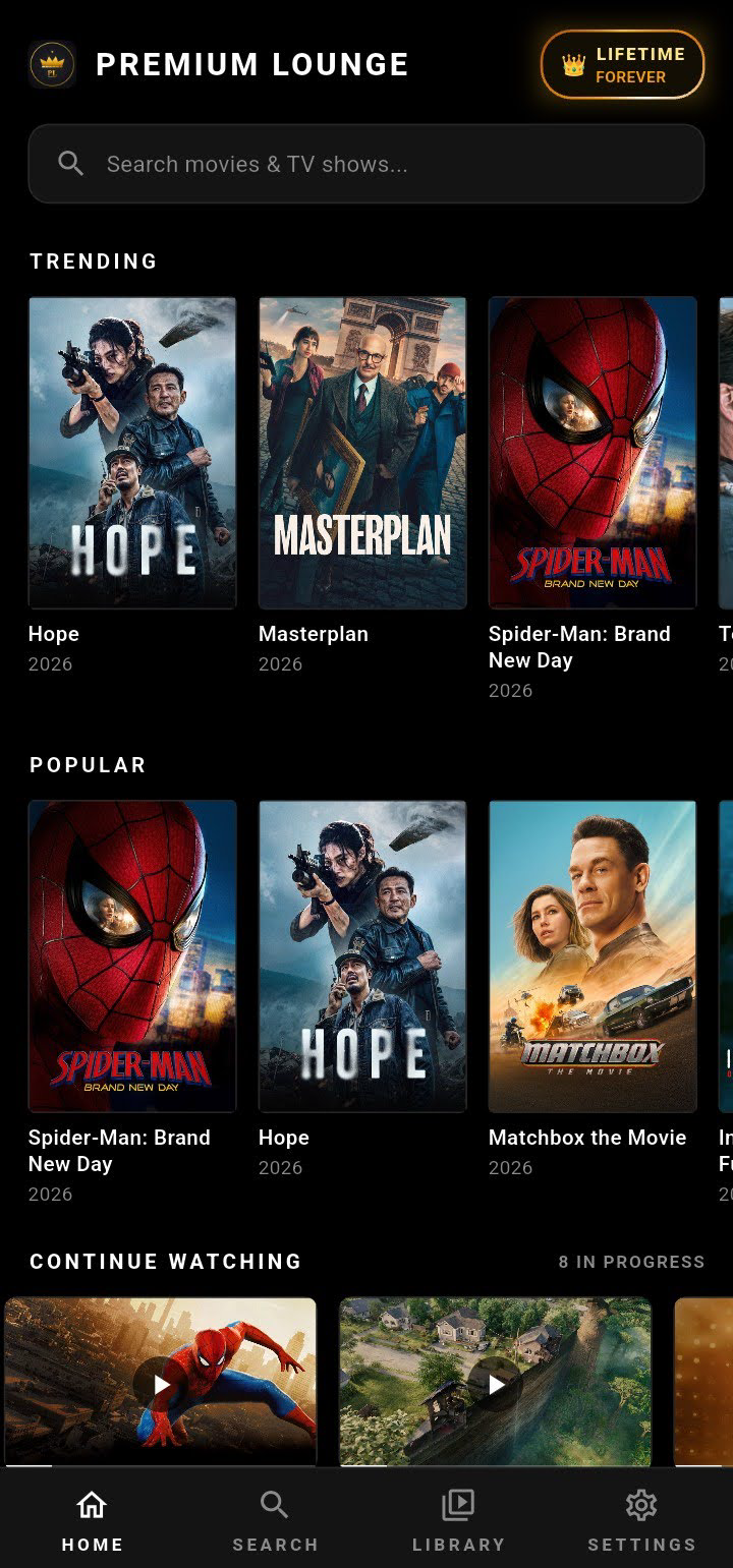 Premium Lounge Home Screen